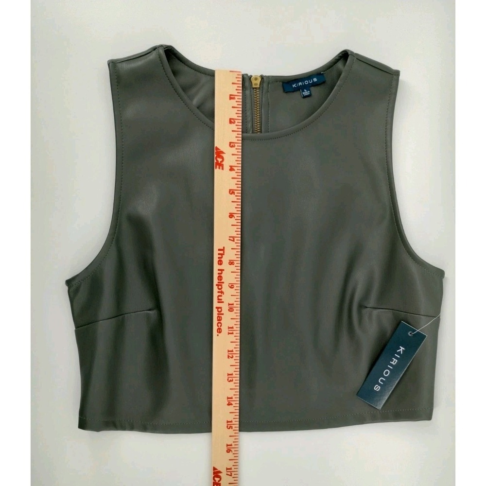 NWT Kirious Womens Faux Leather Crop Top Olive Green Sleeveless Back Zip Large - Picture 5 of 8